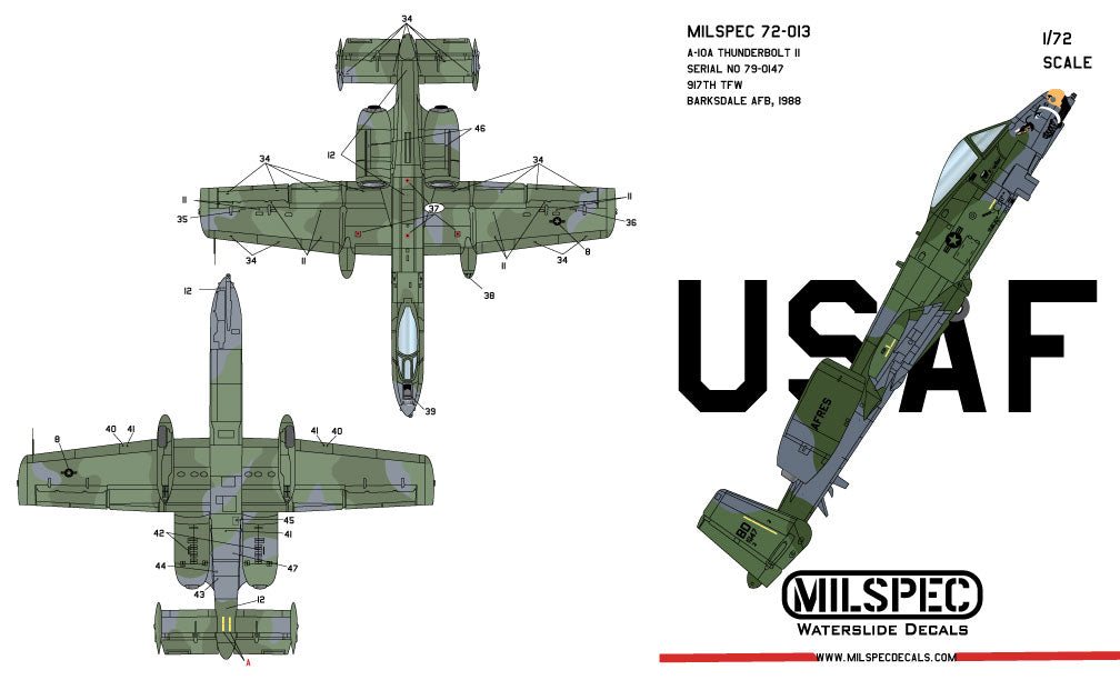 Milspec MPEC48013 1:48 Fairchild A-10A Thunderbolt II 917th TFW 1988