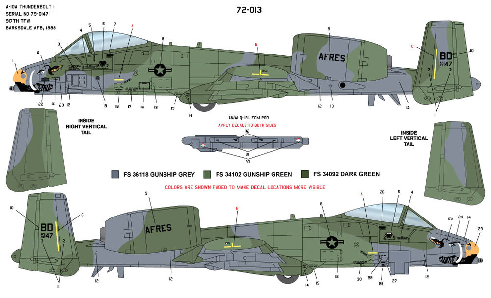 Milspec MPEC48013 1:48 Fairchild A-10A Thunderbolt II 917th TFW 1988
