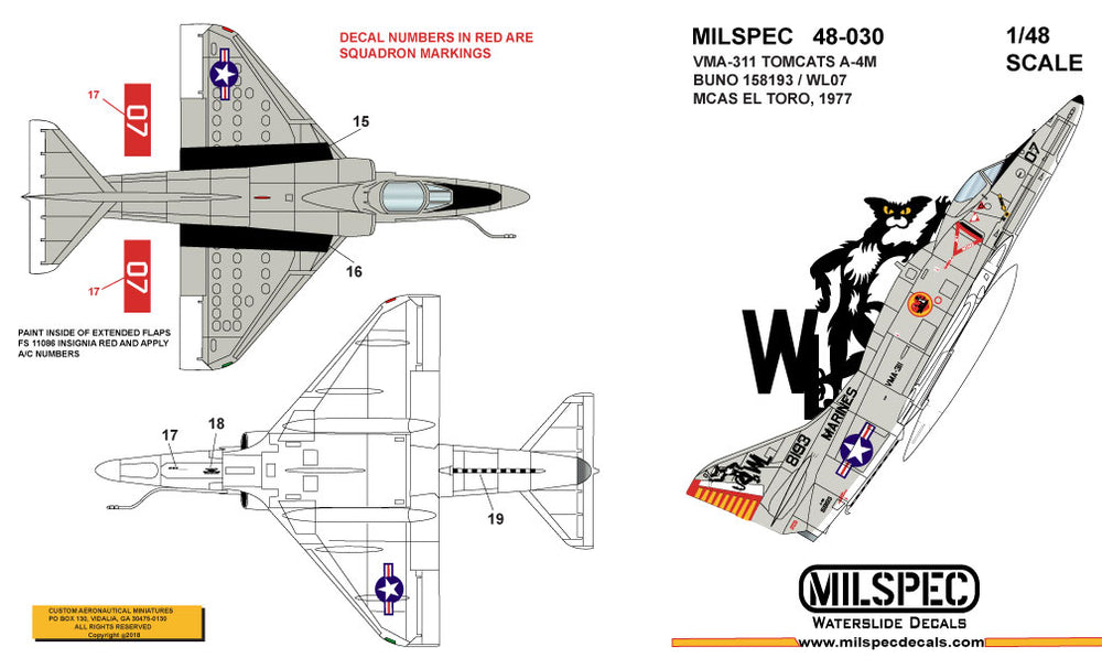 Milspec MPEC48030 1:48 Douglas A-4F Skyhawk VMA-311 'TOMCATS' 1977 MCAS EL TORO