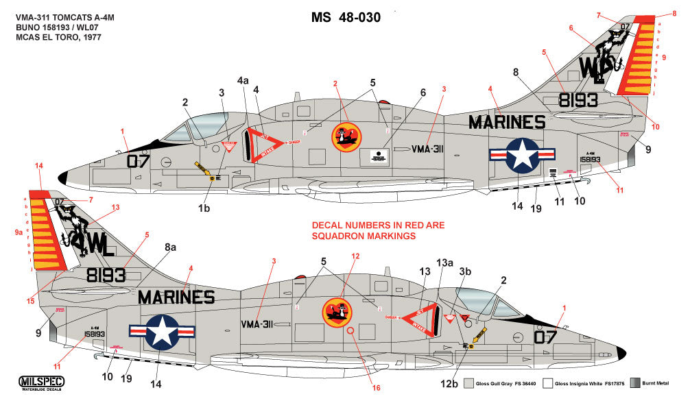 Milspec MPEC48030 1:48 Douglas A-4F Skyhawk VMA-311 'TOMCATS' 1977 MCAS EL TORO