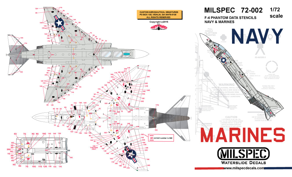 Milspec MPEC72002 1:72 McDonnell F-4B Phantom HI/VIZ DATA STENCILS