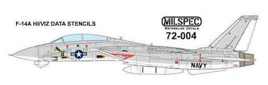 Milspec MPEC72004 1:72 Grumman F-14A Tomcat HI/VIZ DATA STENCILS