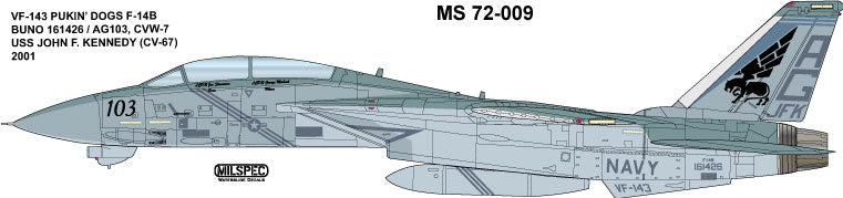 Milspec MPEC72009 1:72 Grumman F-14B Tomcat VF-143 'Pukin' Dogs 2001