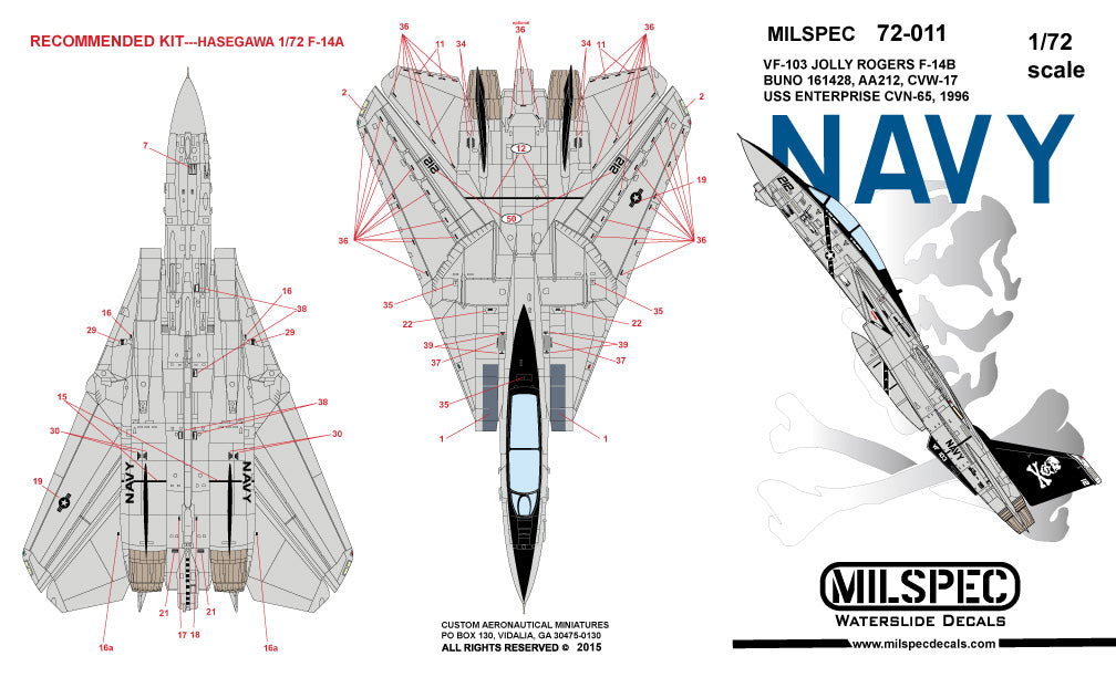 Milspec MPEC72011 1:72 Grumman F-14A Tomcat VF-103 JOLLY ROGERS 1981 USS Nimitz