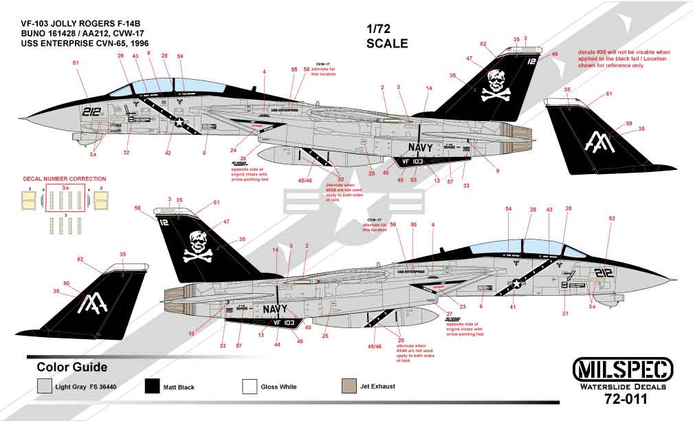 Milspec MPEC72011 1:72 Grumman F-14A Tomcat VF-103 JOLLY ROGERS 1981 USS Nimitz