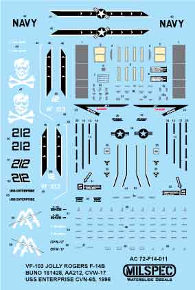 Milspec MPEC72011 1:72 Grumman F-14A Tomcat VF-103 JOLLY ROGERS 1981 USS Nimitz