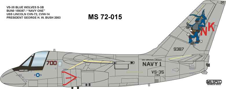 Milspec MPEC72015 1:72 Lockheed S-3B Viking VS-35 BLUE WOLVES "NAVY ONE 2003