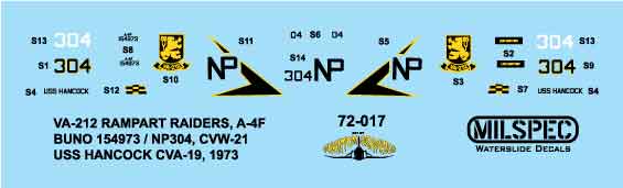 Milspec MPEC72017 A-4F Skyhawk VA-212 Rampart Raiders 1:72