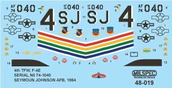 Milspec MPEC72019 1:72 McDonnell F-4E Phantom 4th TFW 1984 SEYMOUR JOHNSON AFB