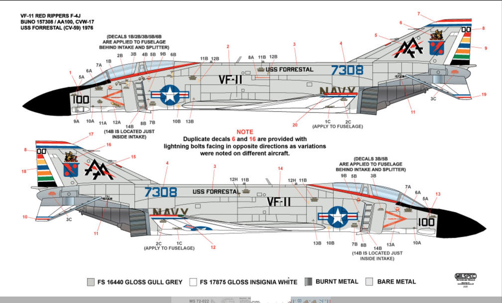 Milspec MPEC72022 1:72 McDonnell F-4J Phantom VF-11 RED RIPPERS 1976