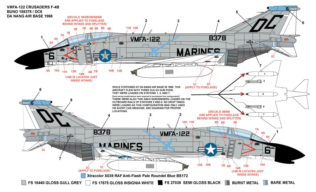 Milspec MPEC72052 1:72 McDonnell F-4B Phantom VMFA-122 CRUSADERS 1968