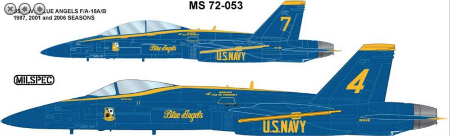 Milspec MPEC72053 1:72 McDonnell-Douglas F/A-18A/B/C/D Hornet US Navy Blue Angel