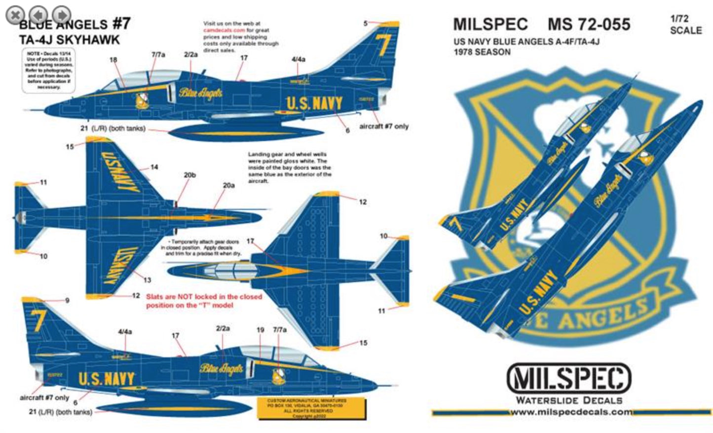 Milspec MPEC72055 1:72 Douglas A-4F/TA-4J Skyhawk US Navy Blue Angels 1978