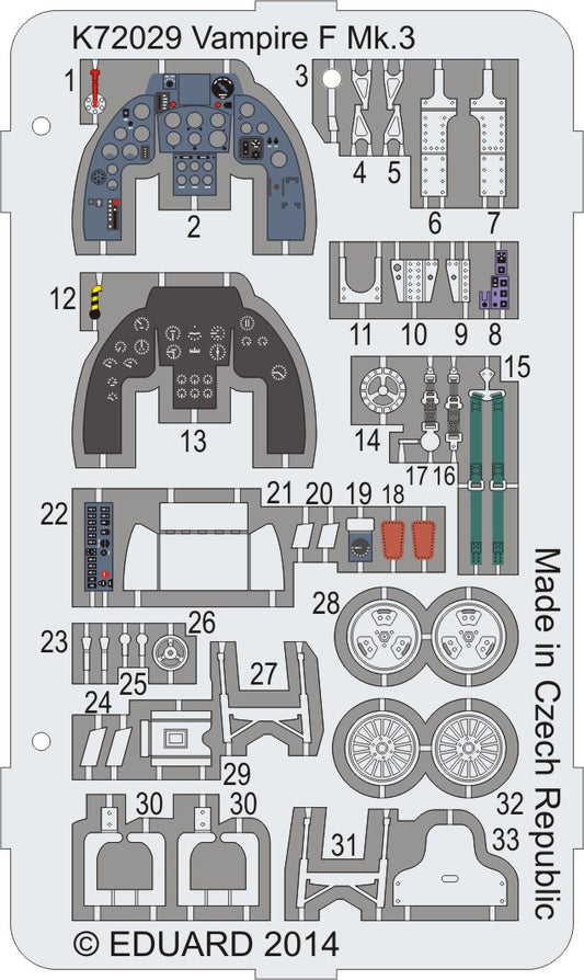 MPM MPMK72029 1:72 de Havilland Vampire F Mk.3 Coloured photo-etched parts