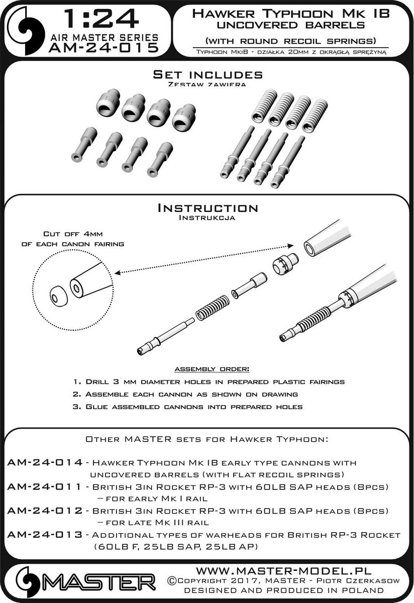 Master MR24-015 1:24 Hawker Typhoon Mk.IB early type cannons uncovered barrels
