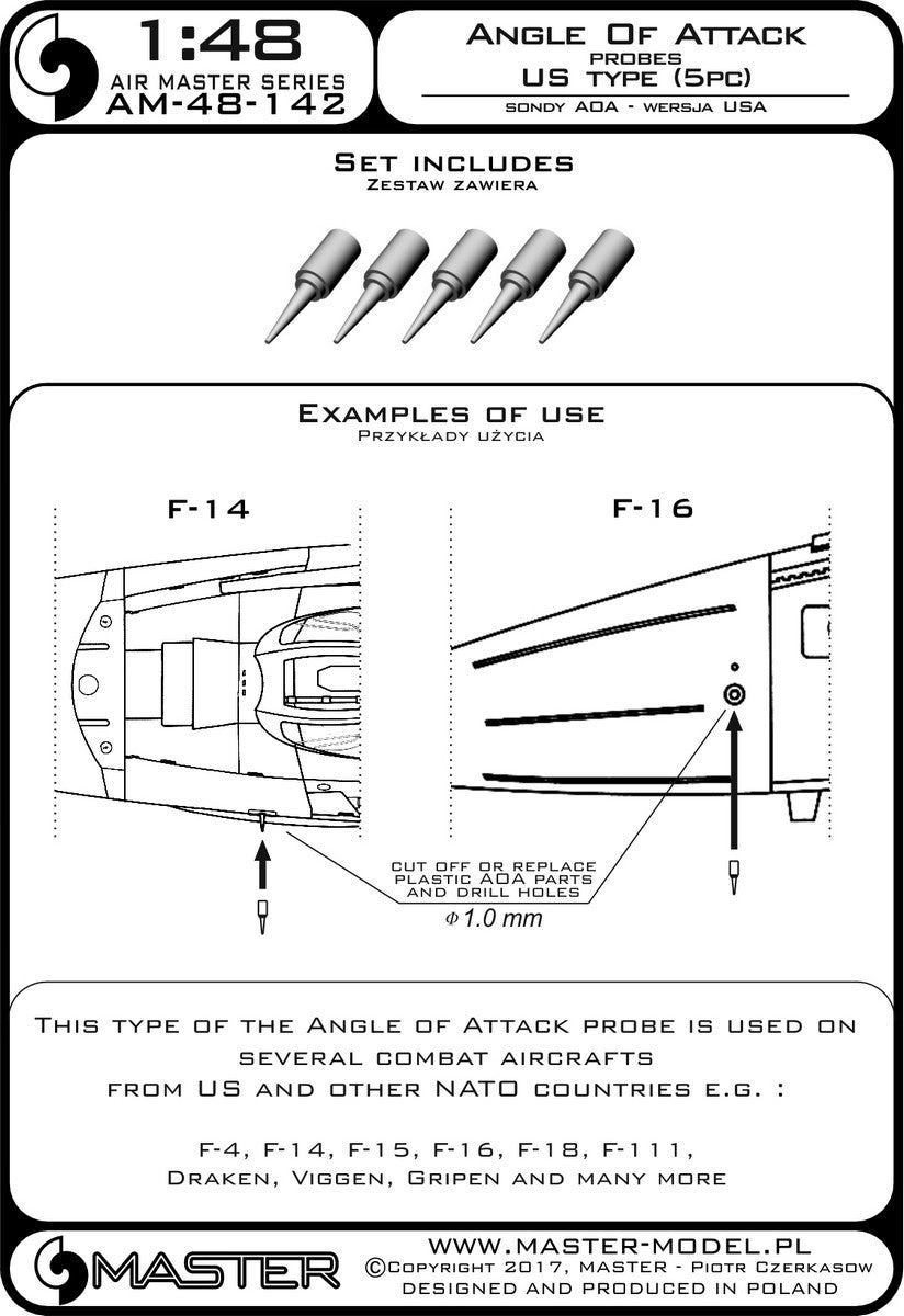 Master MR48-142 1:48 Angle Of Attack probes