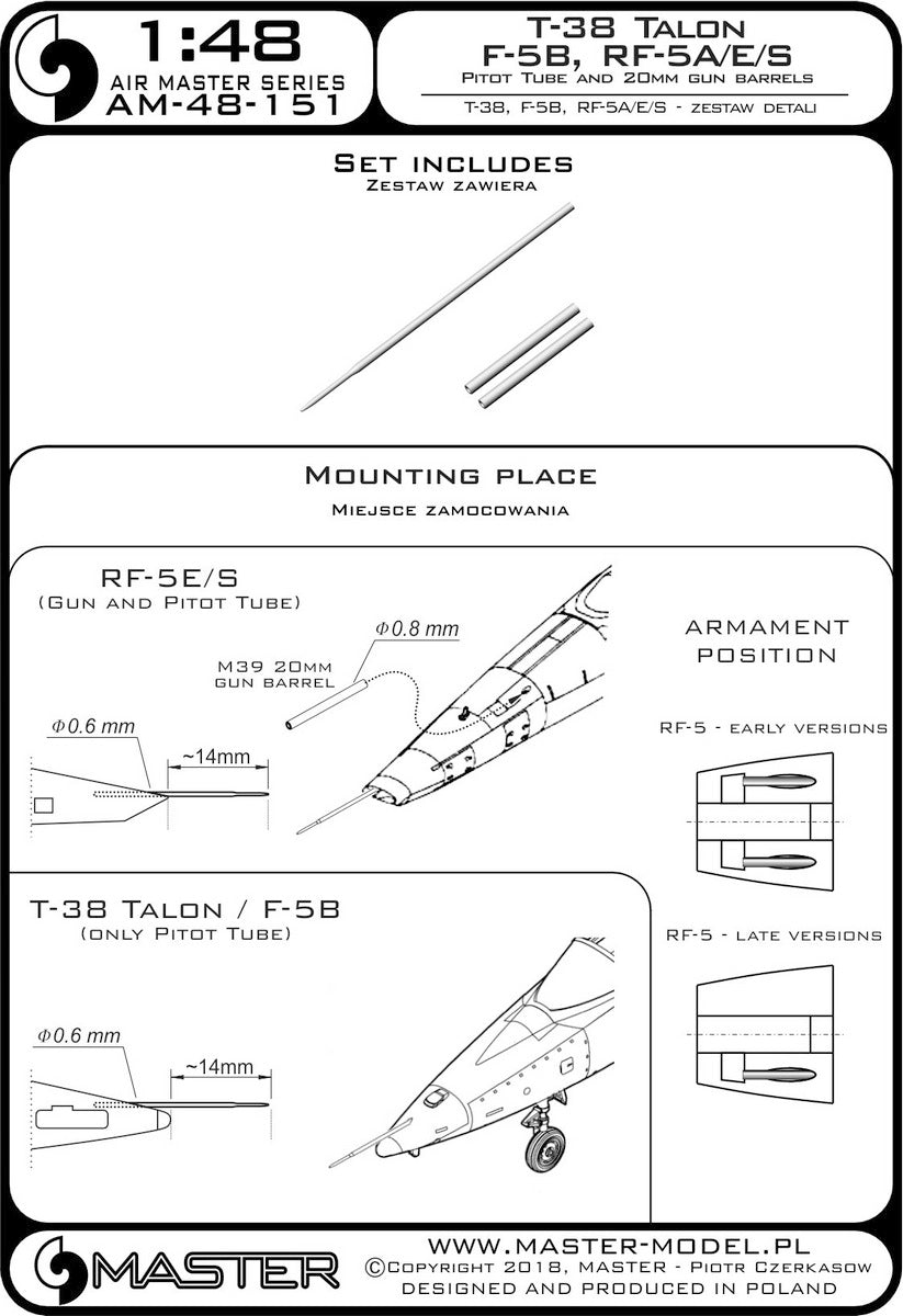Master MR48-151 1:48 Northrop T-38 Talon / F-5B / RF-5A, E, S