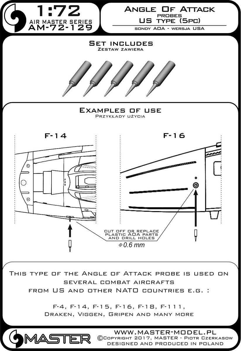 Master MR72-129 1:72 Angle Of Attack probes
