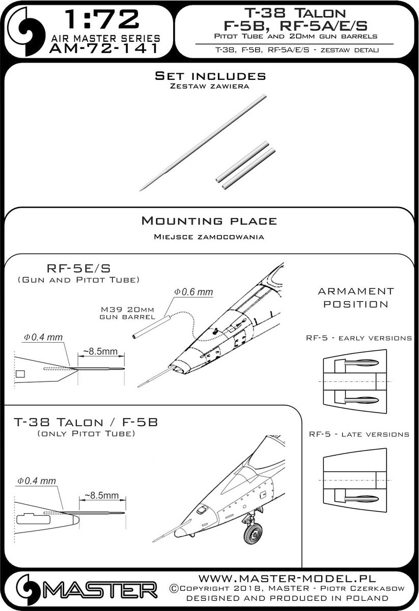 Master MR72-141 1:72 Northrop T-38 Talon / F-5B / RF-5A, F-5E, F-5S