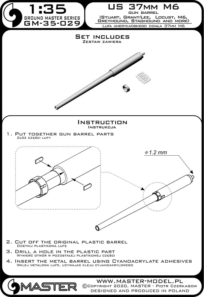 Master MRGM35-029 1:35 US 37mm M6 gun barrel