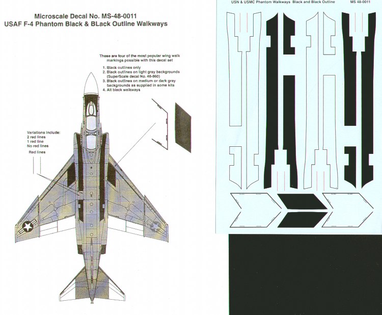 Microscale MS48011 F-4 Phantom Black Walkways/Stencils 1:48