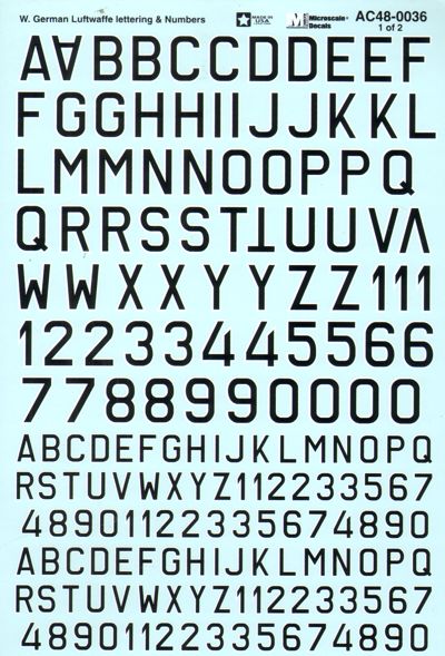Microscale MS48036 1:48 Post war German Luftwaffe Lettering & Numbers