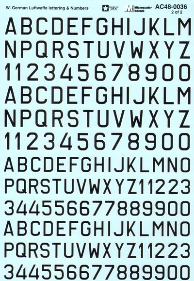 Microscale MS48036 1:48 Post war German Luftwaffe Lettering & Numbers
