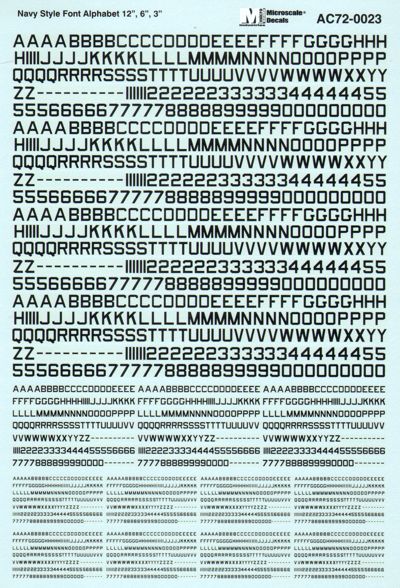 Microscale MS72023 1:72 Navy Style Font-Alphabet 12', 6' And 3'-Black