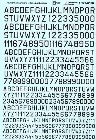 Microscale MS72036 1:72 Luftwaffe lettering & numbers Black with white outline