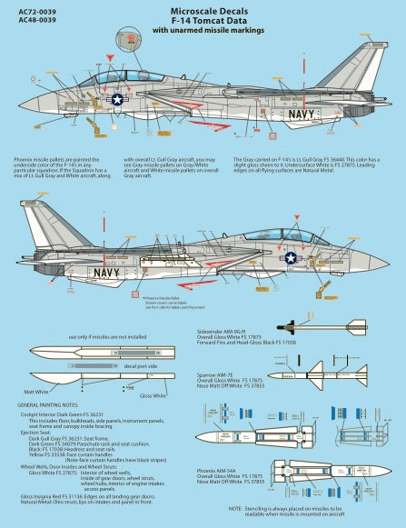 Microscale MS72039 1:72 Grumman F-14 Tomcat Data Sheet: