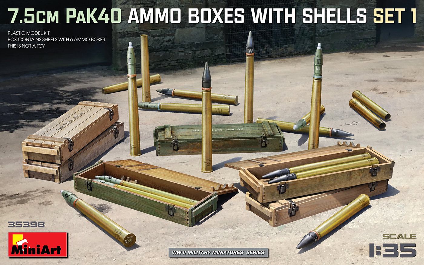 MiniArt MT35398 1:35 7.5CM PAK.40 AMMO BOXES WITH SHELLS SET 1