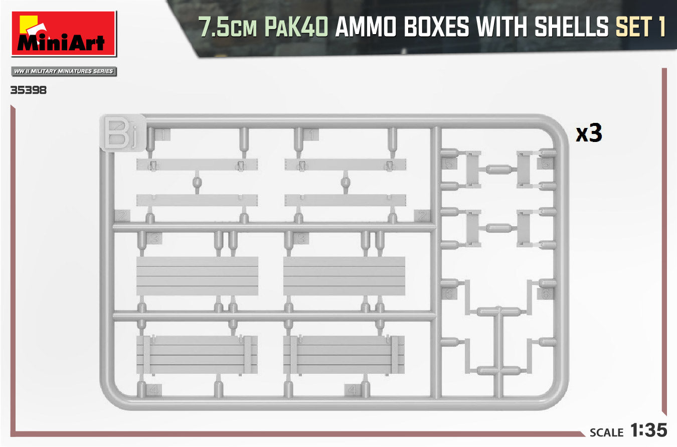 MiniArt MT35398 1:35 7.5CM PAK.40 AMMO BOXES WITH SHELLS SET 1