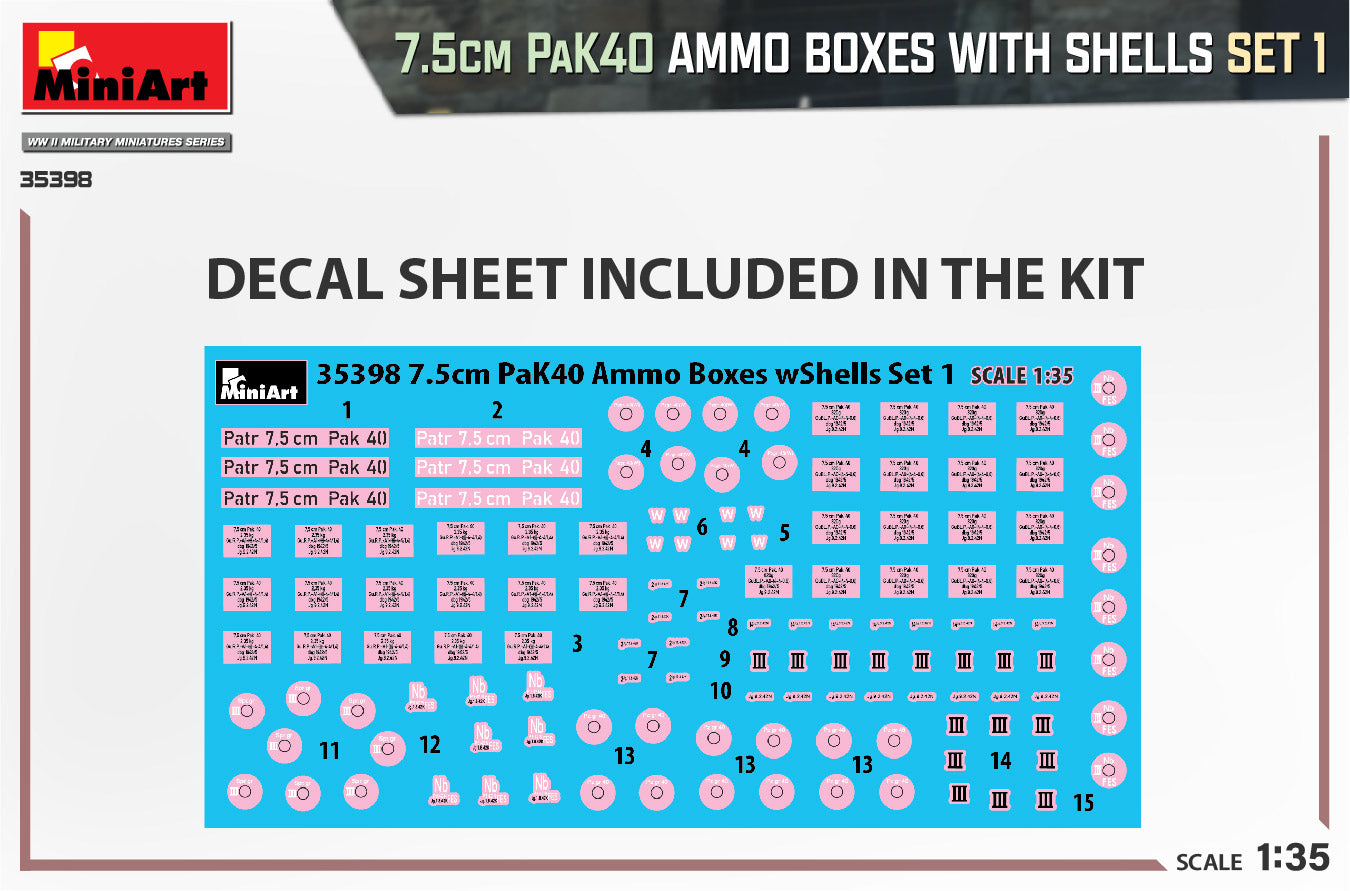 MiniArt MT35398 1:35 7.5CM PAK.40 AMMO BOXES WITH SHELLS SET 1