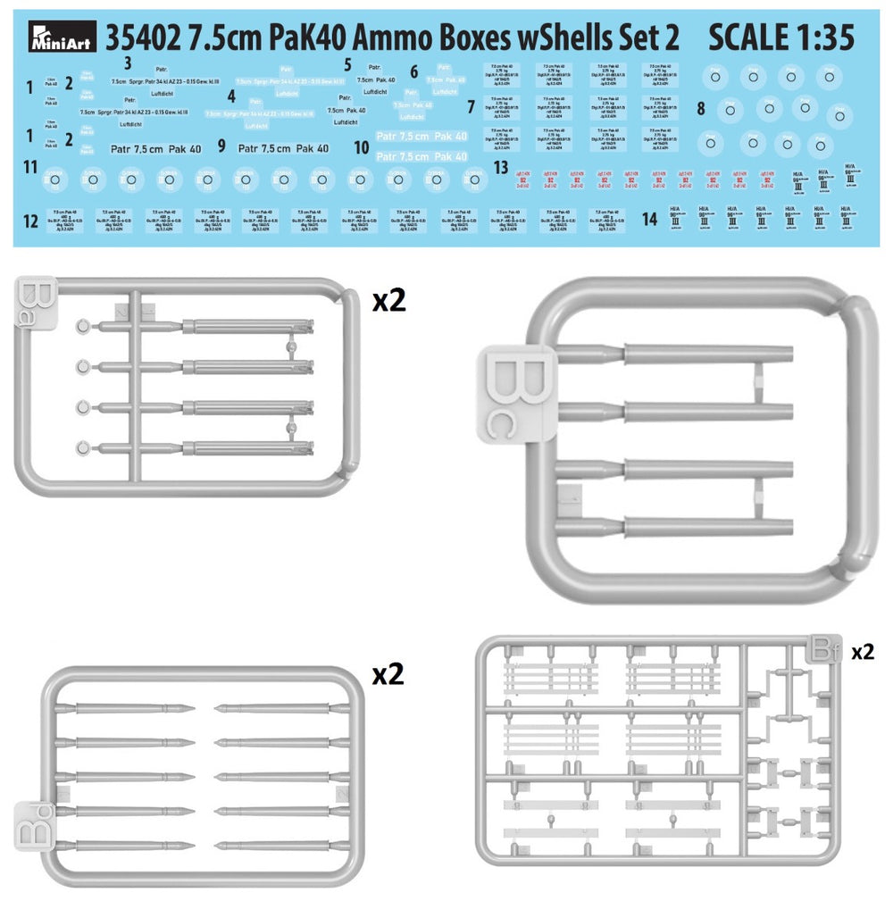 MiniArt MT35402 1:35 7.5cm PaK40 AMMO BOXES WITH SHELLS SET 2