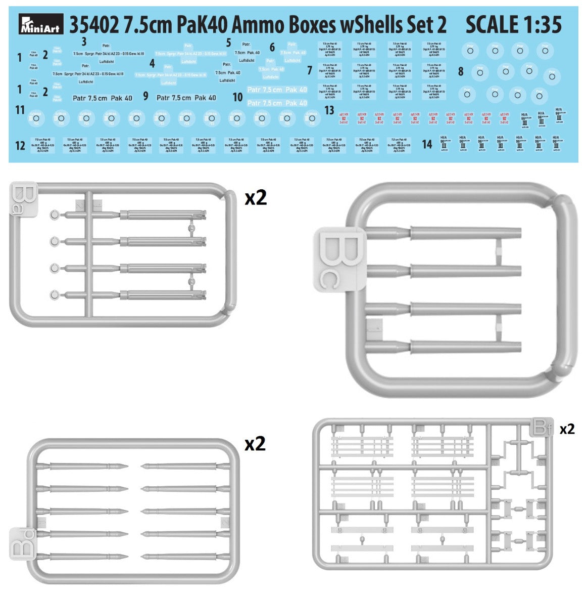 MiniArt MT35402 1:35 7.5cm PaK40 AMMO BOXES WITH SHELLS SET 2
