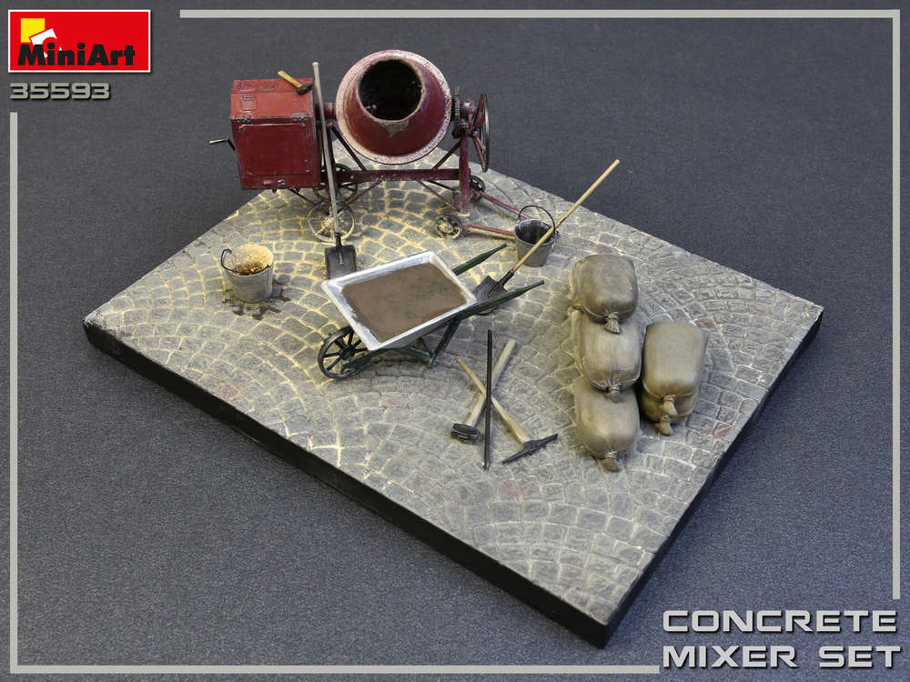 MiniArt MT35593 Concrete Mixer Set w/Trolley & Tools 1:35