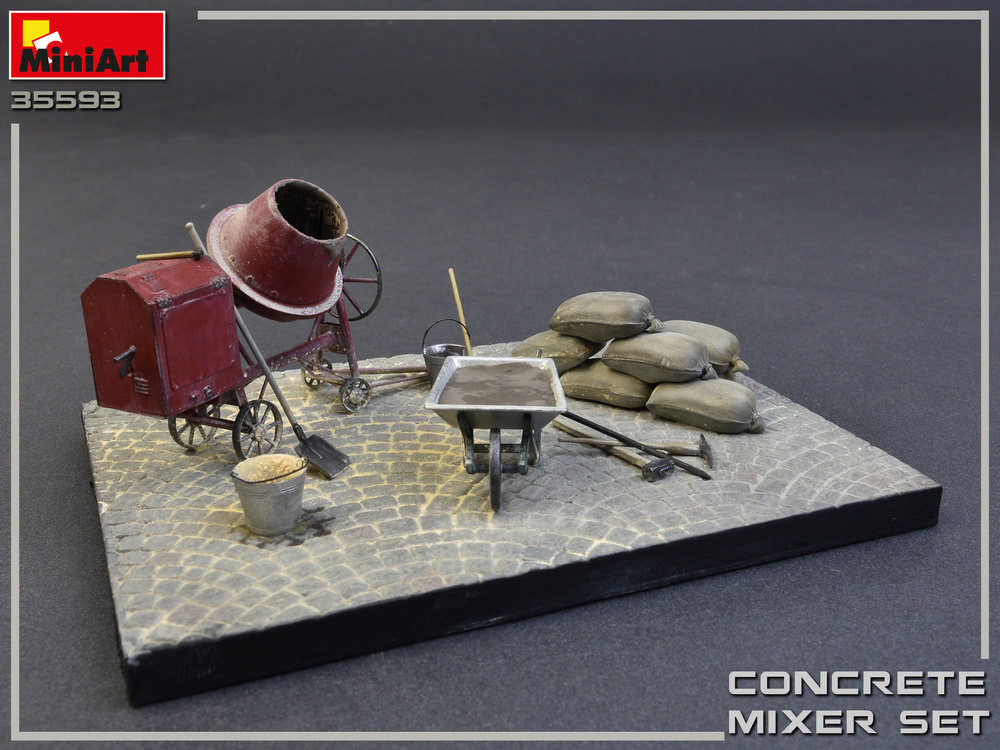MiniArt MT35593 Concrete Mixer Set w/Trolley & Tools 1:35