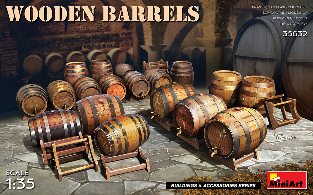 MiniArt MT35632 1:35 WOODEN BARRELS Box contains models of 18 wooden barrels