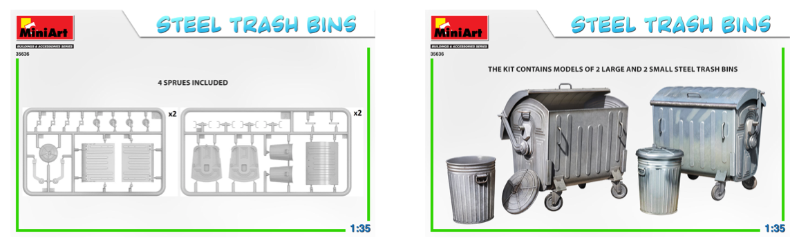 MiniArt MT35636 Steel Trash Bins / Garbage Bins 1:35
