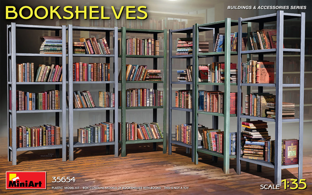 MiniArt MT35654 1:35 BOOKSHELVES Kit contains models of Bookshelves with Books