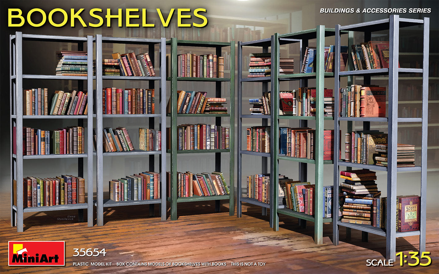 MiniArt MT35654 1:35 BOOKSHELVES Kit contains models of Bookshelves with Books