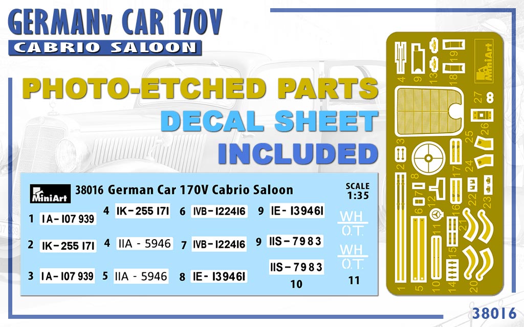 MiniArt MT38016 German Car 170V Cabrio Saloon w/2 Figs 1:35