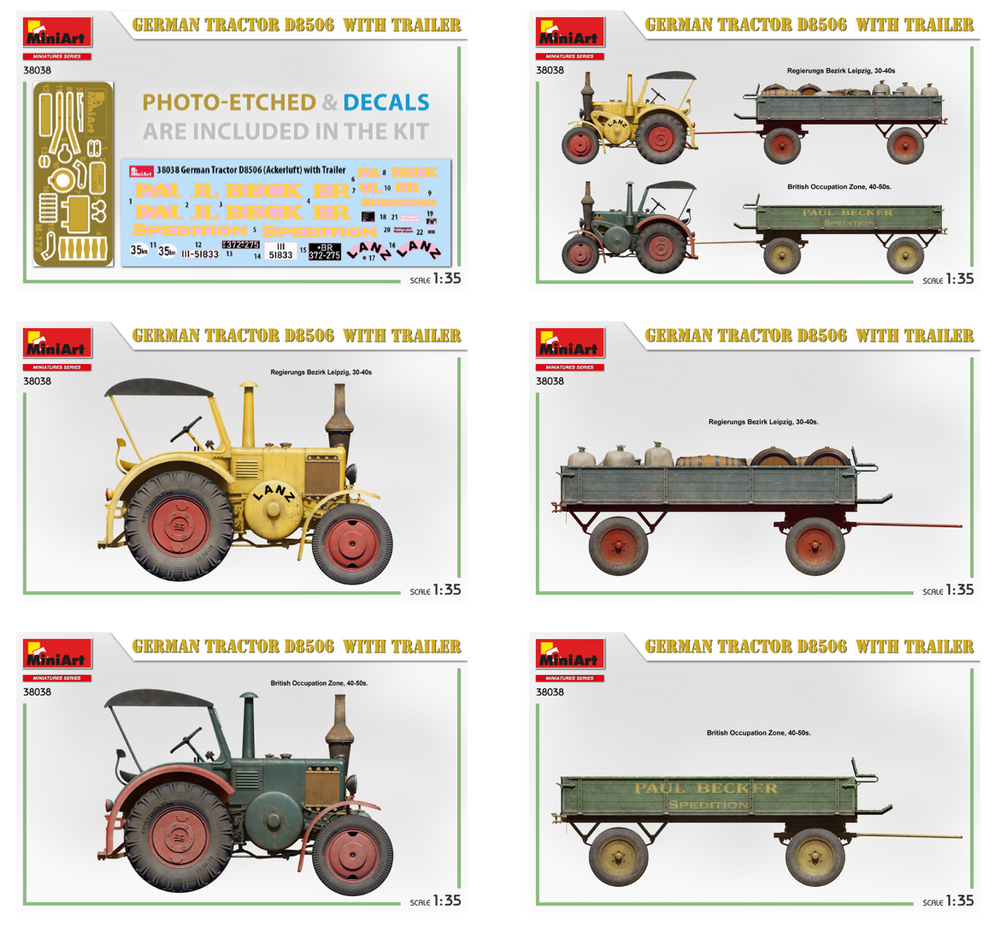 MiniArt MT38038 German Tractor D8506 w/Trailer & Loads 1:35