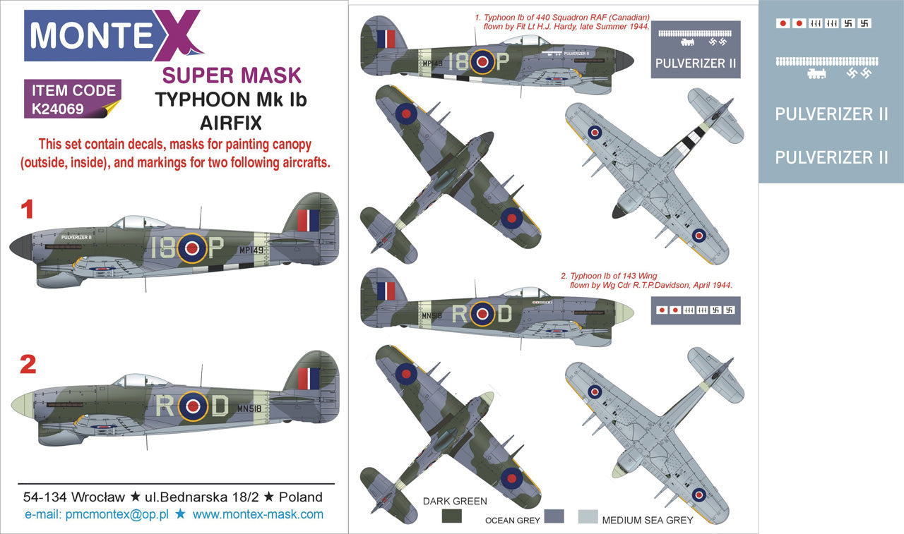 Montex MXK24069 1:24 Hawker Typhoon Mk.Ib 2 canopy frame paint mask