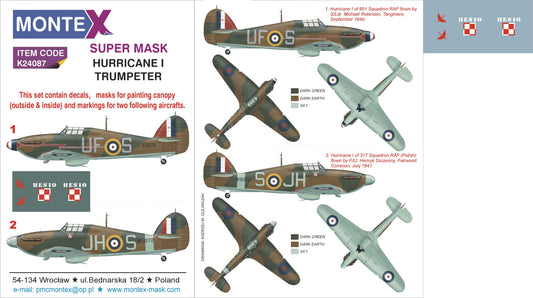 Montex MXK24087 1:24 Hawker Hurricane Mk.I 2 canopy mask