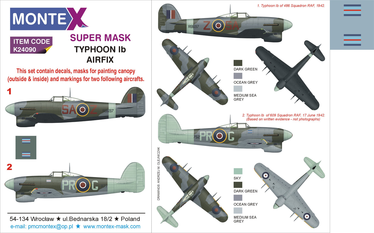 Montex MXK24090 1:24 Hawker Typhoon Mk.Ib 'Car Door' version 2 canopy mask
