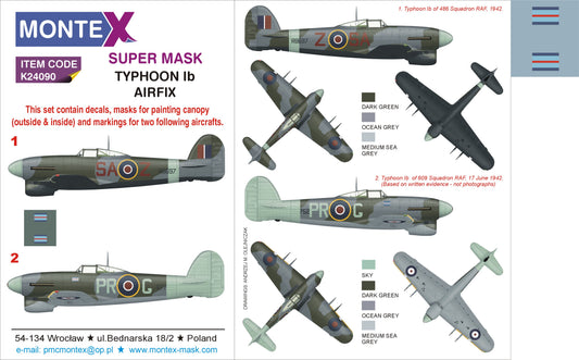 Montex MXK24090 1:24 Hawker Typhoon Mk.Ib 'Car Door' version 2 canopy mask