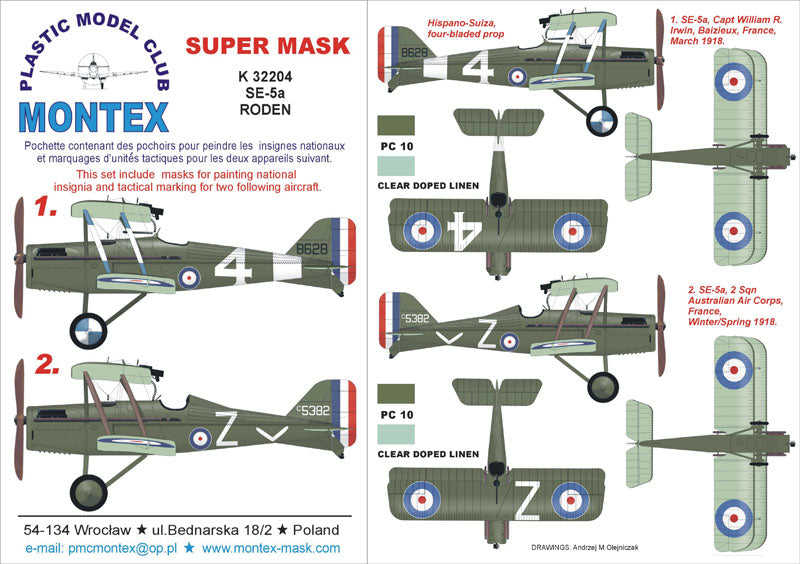 Montex MXK32204 1:32 Royal_Aircraft_Factory S.E.5a insignia and markings masks