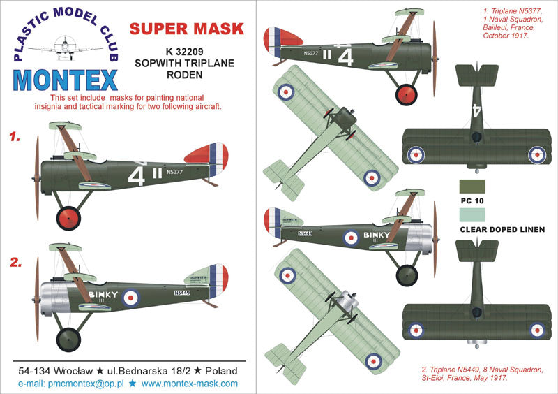 Montex MXK32209 1:32 SOPWITH TRIPLANE insignia and markings masks