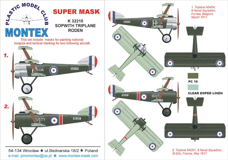 Montex MXK32210 1:32 SOPWITH TRIPLANE insignia and markings masks